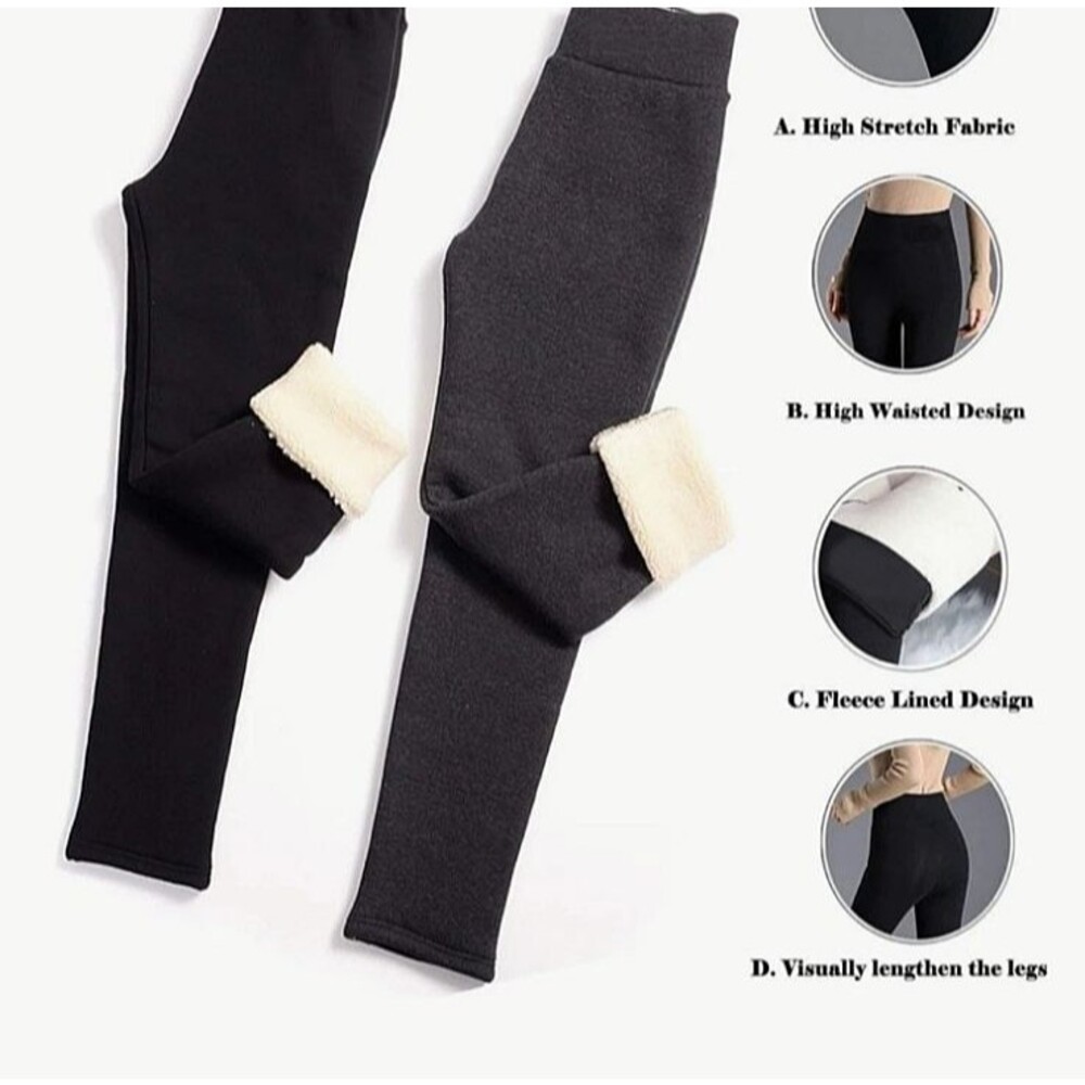 SIAEAMRG Sherpa Fleece Leggings Womens Estimated Size Medium Black Cream Read - Picture 4 of 14